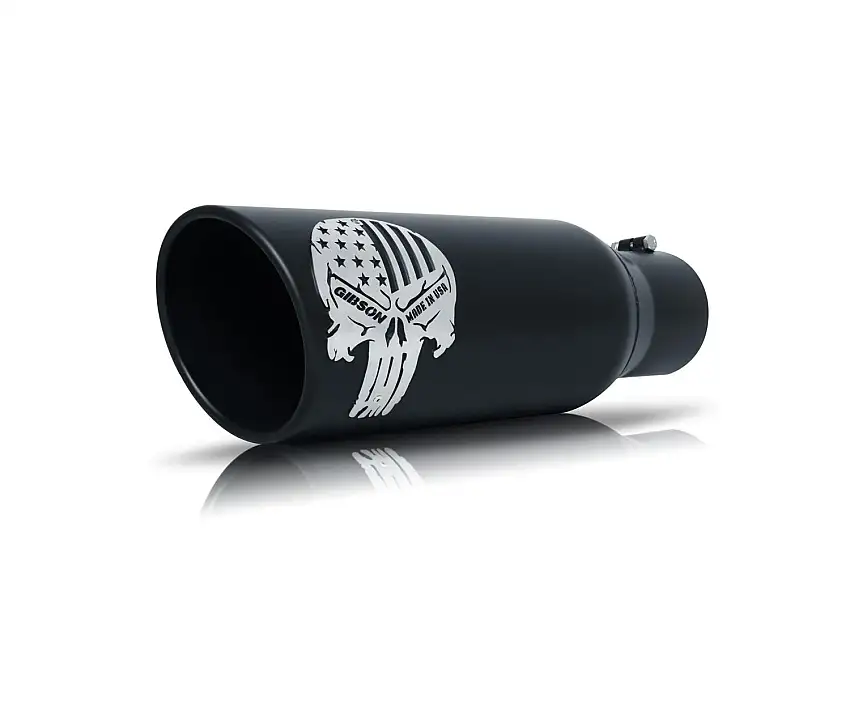 Gibson Performance Exhaust 77-1036-B Patriot Skull Rolled Edge Angle Exhaust Tip; Black Ceramic