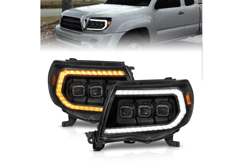 2005-2011 Toyota Tacoma ANZO LED Black Projector Headlights with Sequential DRL | Part# 111581