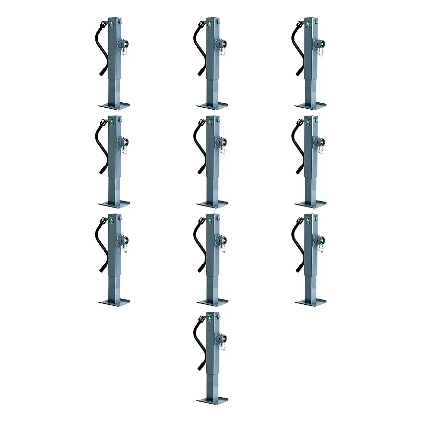 BULLDOG (10-Pack) HD Square Trailer Jack, 12,000 lbs. Support Capacity, Sidewind, 12-1/2 Inch Travel, Tubular Swivel - Non-Spring Return, Fixed Leg, Handle Inc.