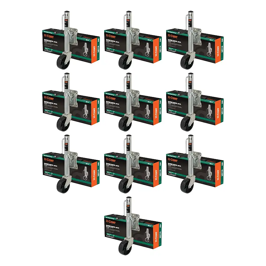 CURT (10-Pack) Marine Jack with 6" Wheel (1,200 lbs, 10" Travel, Packaged)