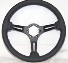 WHEEL-STEERING-BLACK LEATHER WITH BLACK SPOKES-14 INCH DIAMETER-63-82 EXCEPT 1976 (#E13729)