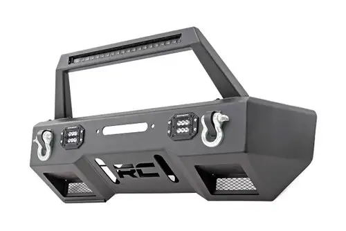 Rough Country Front Stealth Stubby Winch Bumper w/ Hoop and Black Series LED Lights 11826