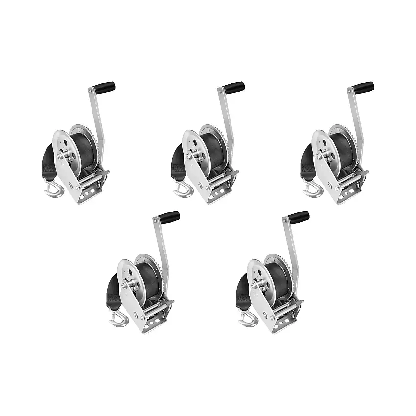 Fulton (5-Pack) Trailer Winch, Single-Speed, 1,800 lbs. Capacity, 20 Foot Strap, 8 Inch Handle, Silver