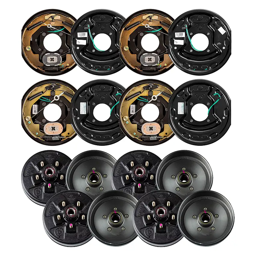 Lippert 3,500 lb RV Brake Kit – 4 Brake Drum Hubs (10", 5 on 4.5", 1/2" Stud) with 2 Left & 2 Right Forward Self-Adjusting Brakes (10" x 2.25")
