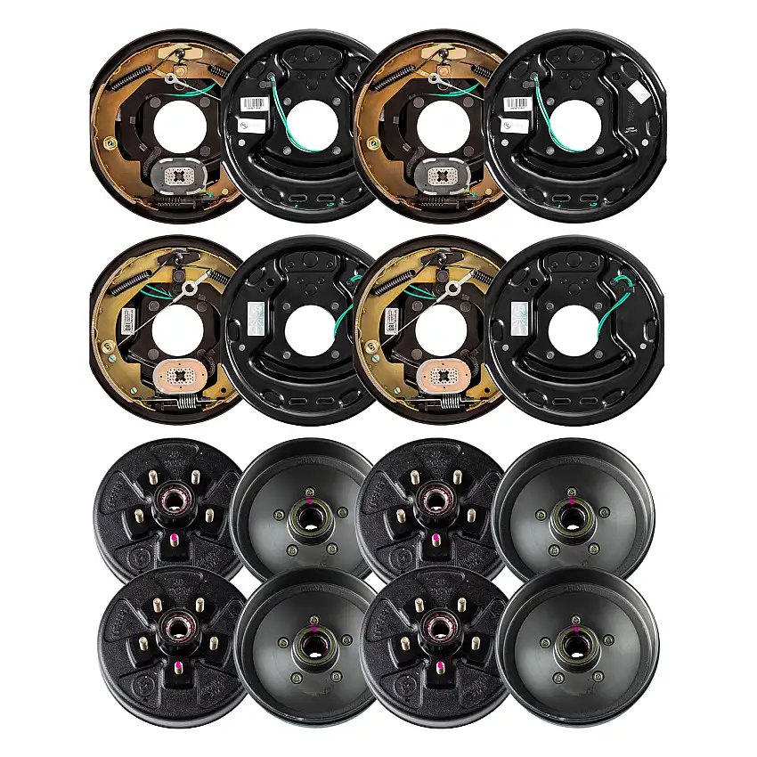 Lippert 3,500 lb RV Brake Kit – 4 Fully Assembled 10" Brake Drum Hubs (5 on 4.5", 1/2" Stud) with 2 Left & 2 Right Forward Self-Adjusting Brakes