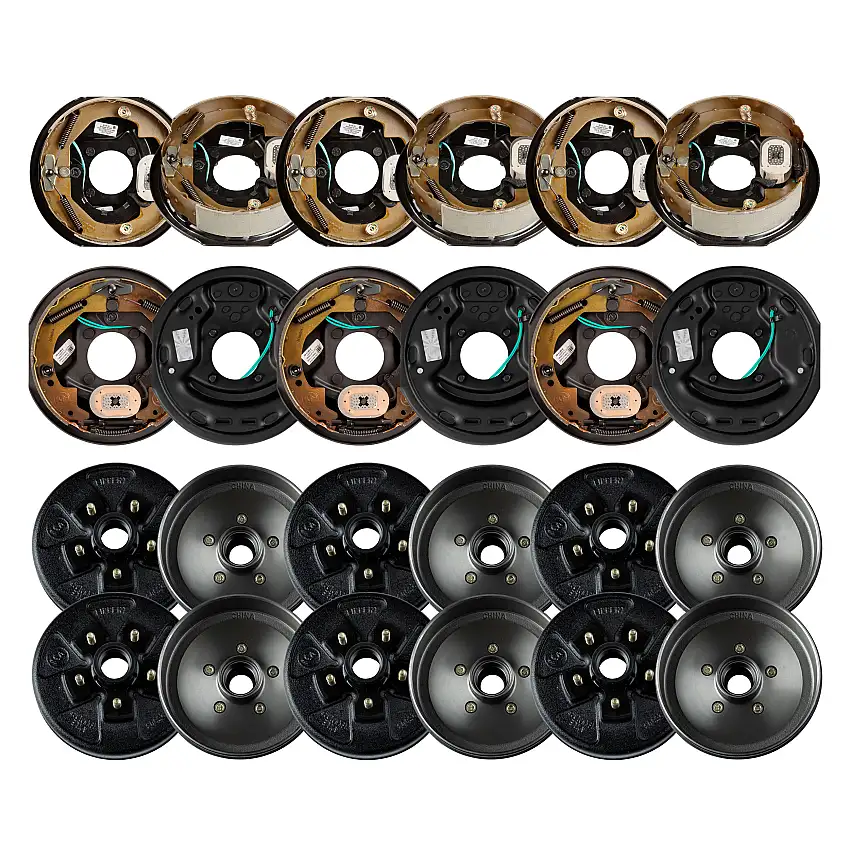 Lippert 10" 3,500 lb Electric Trailer Brake Kit – 6 Brake Drum Hubs (5 on 4.5", 1/2" Stud with Bearing Cone) with 3 Left & 3 Right Electric Brakes (10" x 2.25")