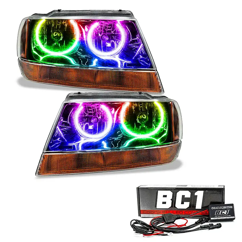 Oracle Lighting 7167-335 1999-2004 Jeep Grand Cherokee Pre-Assembled LED Halo Headlights - (Black)