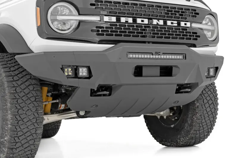 2021-2025 Ford Bronco Rough Country Full Width Front Bumper with Black Series 20 inch Light Bar and Amber DRL Cubes | 51075