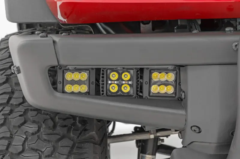2021-2025 Ford Bronco Rough Country Black Series Triple LED Fog Light Kit with Amber DRL | 51088