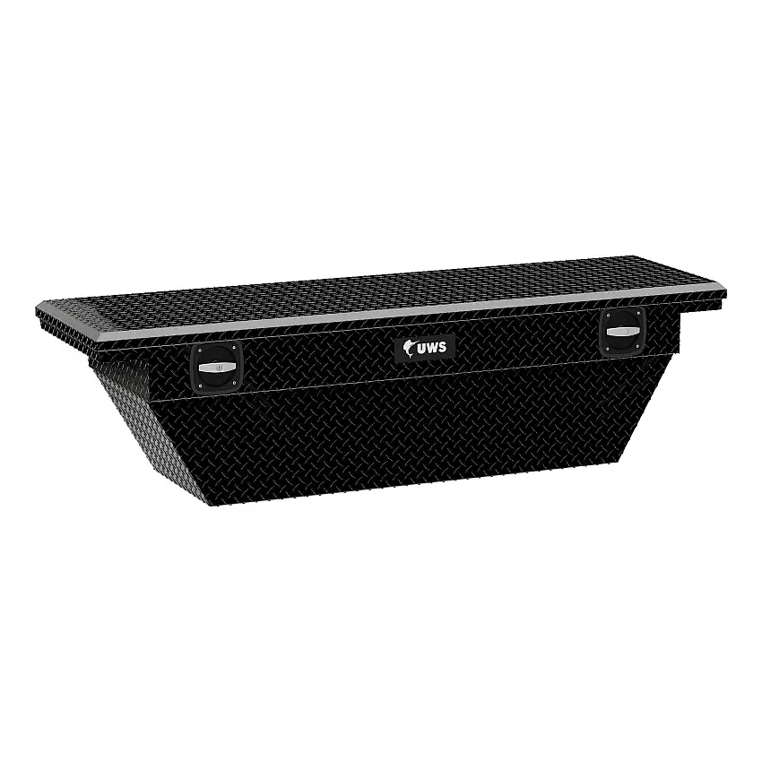 UWS Gloss Black Aluminum 69" Deep Angled Secure Lock Truck Tool Box with Low Profile SLD-69-A-LP-BLK