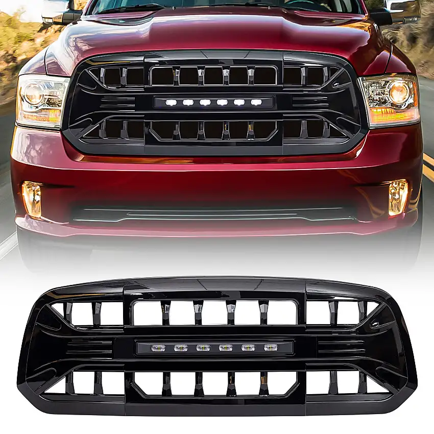AMERICAN MODIFIED Armor Grille with Off-Road Lights - Glossy Black for 13-18 Ram 1500,19-23 Ram 1500 Classic AMDEBA00151