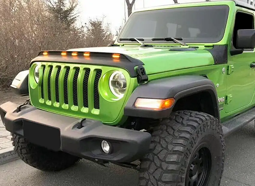 American Modified Front Hood Protector Stone Guard W/ Amber LED Lights for 18-24+ Jeep Wrangler JL & 20-24+ Gladiator JT AMJPCA00204
