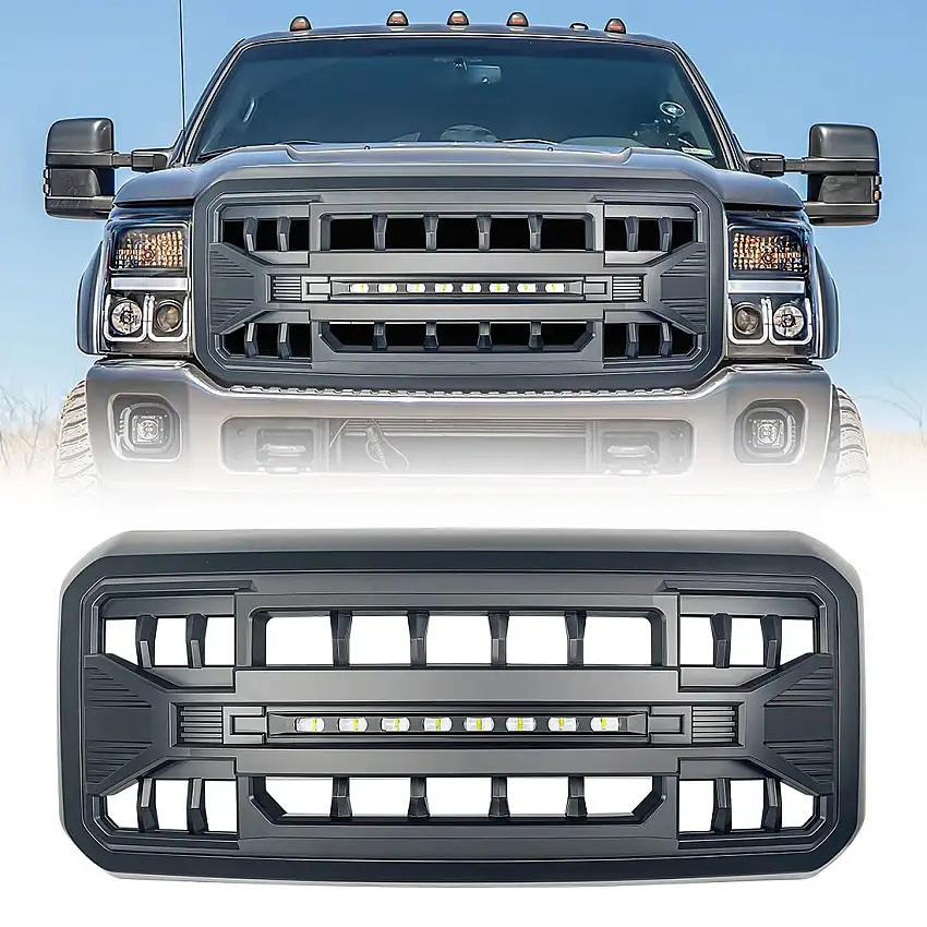 AMERICAN MODIFIED Armor Grille with LED Off-Road Lights - Matte Black for 11-16 Ford F-250 Super Duty,11-16 Ford F-350 Super Duty,11-16 Ford F-450 Super Duty,11-16 Ford F-550 Super Duty AMFMFA00105