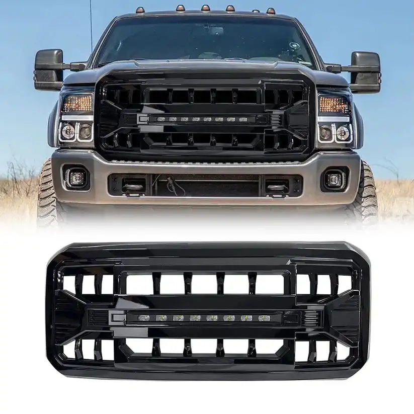 AMERICAN MODIFIED Armor Grill w/ Off-Road Lights, Glossy Black for 11-25 Ford F-350 Super Duty,11-25 Ford F-450 Super Duty,11-25 Ford F-550 Super Duty,11-25 Ford F-250 Super Duty AMFMFA00118