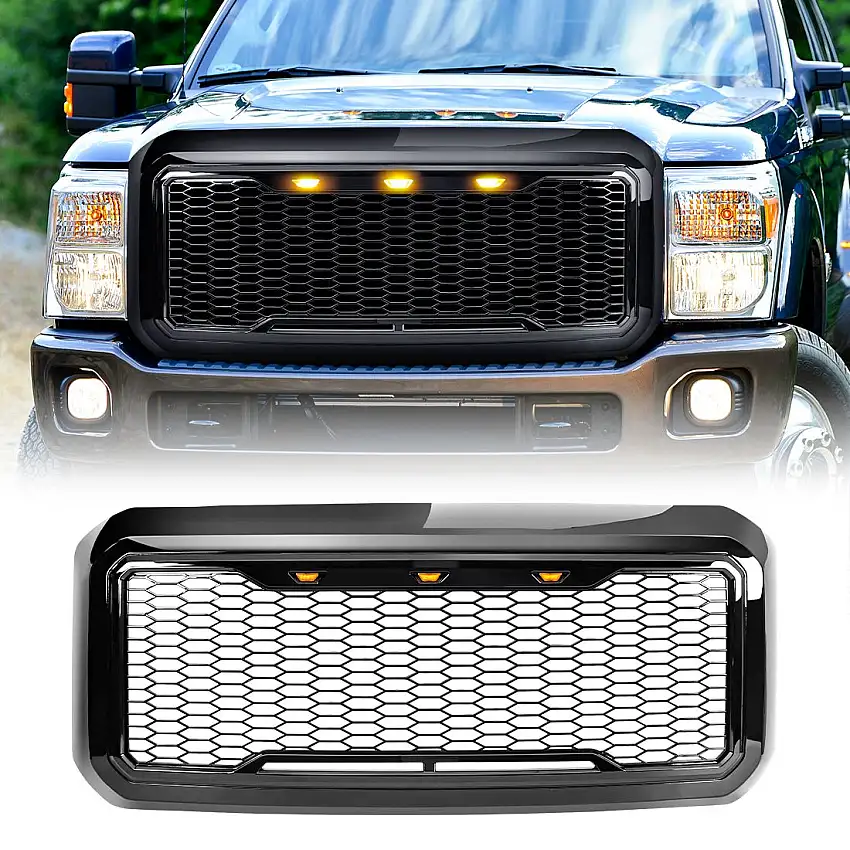 AMERICAN MODIFIED Raptor Style Mesh Grille with Amber Lights for 11-16 Ford F-250 Super Duty,11-16 Ford F-350 Super Duty,11-16 Ford F-450 Super Duty,11-16 Ford F-550 Super Duty AMFMFA00125
