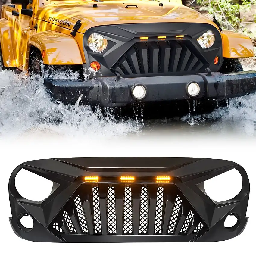 AMERICAN MODIFIED Goliath Grille with LED Amber Lights for 07-17 Jeep Wrangler,2018 Jeep Wrangler JK AMJPAA00122