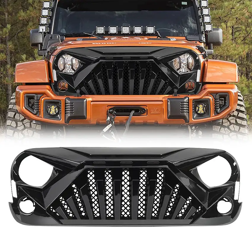 AMERICAN MODIFIED Goliath Grille with LED Amber Lights - Glossy Black for 07-17 Jeep Wrangler,2018 Jeep Wrangler JK AMJPAA00129
