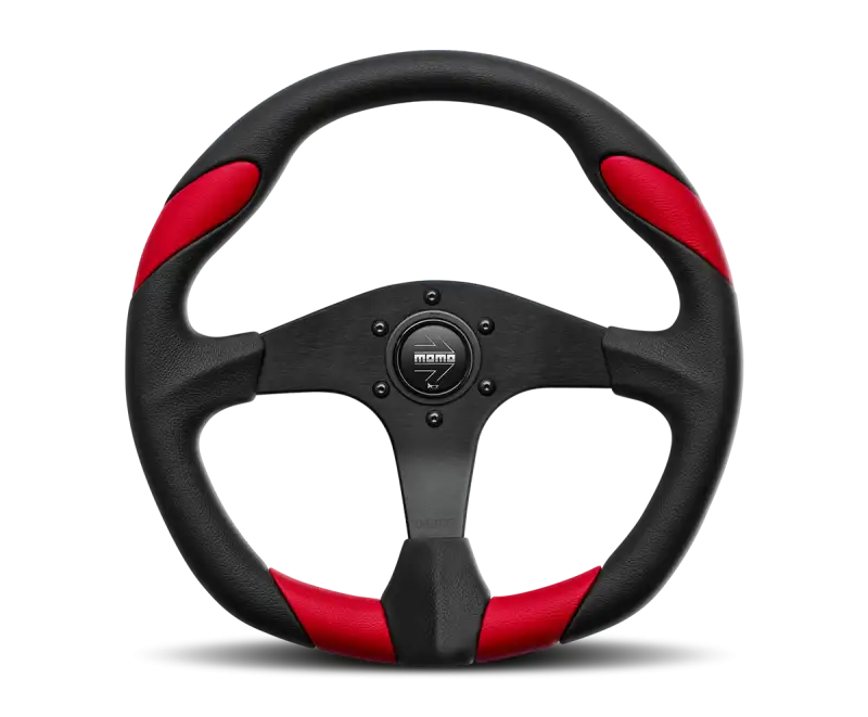 Momo Quark Steering Wheel 350 mm - Black Poly/Black Spokes/Red Inserts