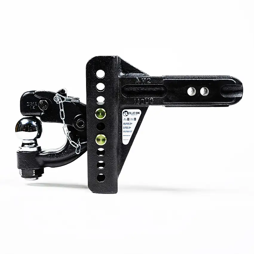 BlueOx Adj. Ball Mount, 2-1/2" Rcvr, 6" Drop/Rise, 2-5/16" Ball/Pintle, 20K BXH20262
