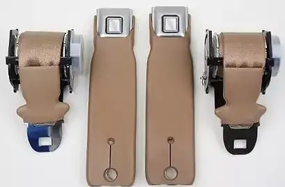 SEAT BELT SET-RETRACTABLE LAP(ONLY)-STAR BURST BUCKLE W-SLEEVES-IN COLORS-PAIR-72-77 (#E9782)
