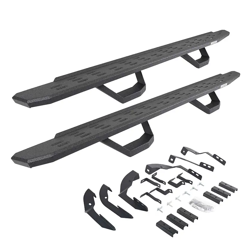 Go Rhino RB30 Running Boards with Mounting Brackets & 2 Pairs of Drops Steps Kit - Protective Bedliner Coating for selected Chevrolet and GMC models 6960428020T