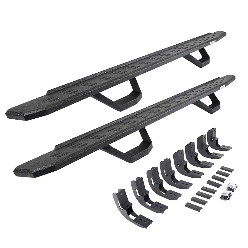 Go Rhino RB30 Running Boards with Mounting Brackets & 2 Pairs of Drops Steps Kit - Protective Bedliner Coating for selected Chevrolet and GMC models 6960488720T