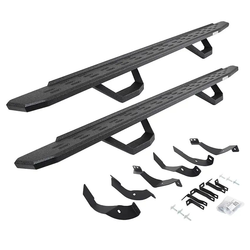 Go Rhino RB30 Running Boards with Mounting Brackets & 2 Pairs of Drops Steps Kit - Protective Bedliner Coating for selected Chevrolet and GMC models 6960518720T