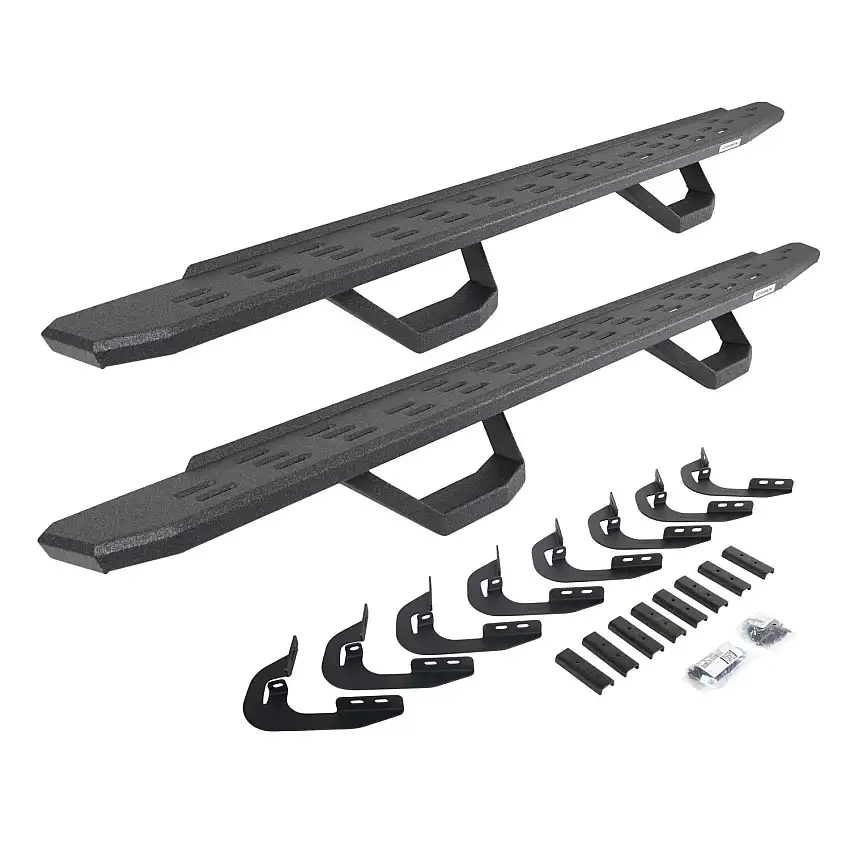 Go Rhino RB30 Running Boards with Mounting Brackets & 2 Pairs of Drops Steps Kit - Protective Bedliner Coating for selected Chevrolet and GMC models 6960588020T