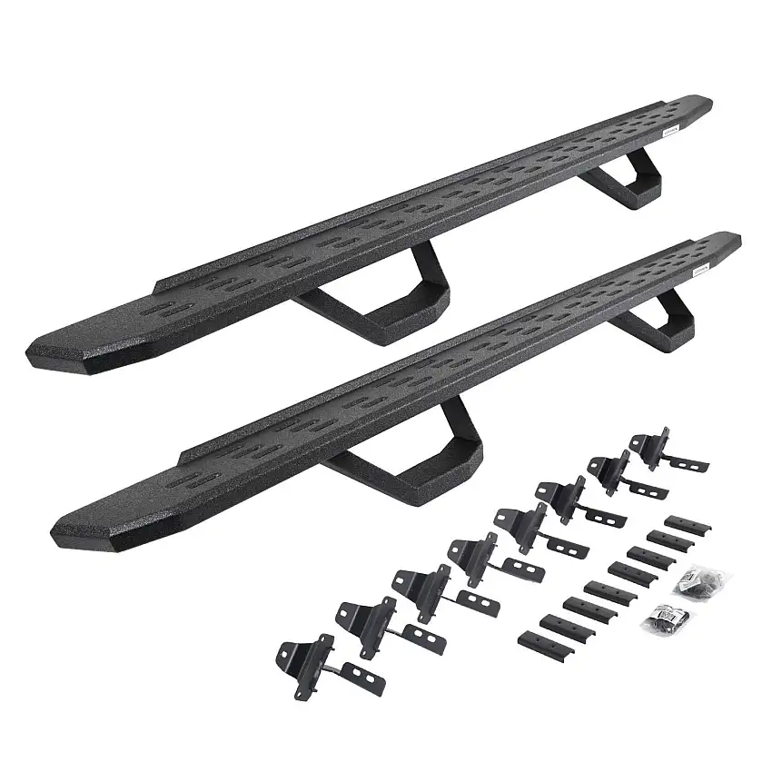Go Rhino RB30 Running Boards with Mounting Brackets & 2 Pairs of Drops Steps Kit - Protective Bedliner Coating for 20-25 Jeep Gladiator 6965168720T