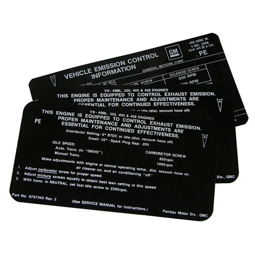 1968 Pontiac 400-2V Emissions Decal, Ea