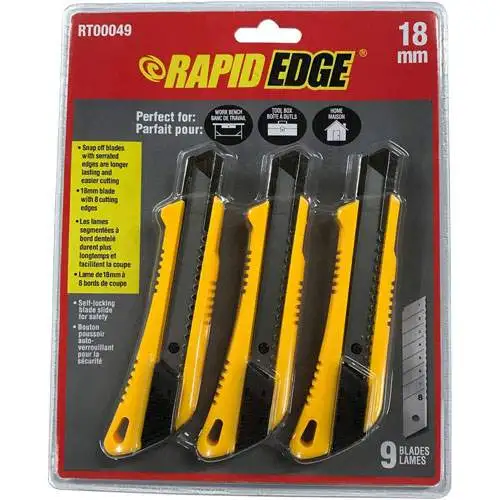 Rapid Edge® 3 Pack All Purpose 18mm Snap Knife with 9 Blades