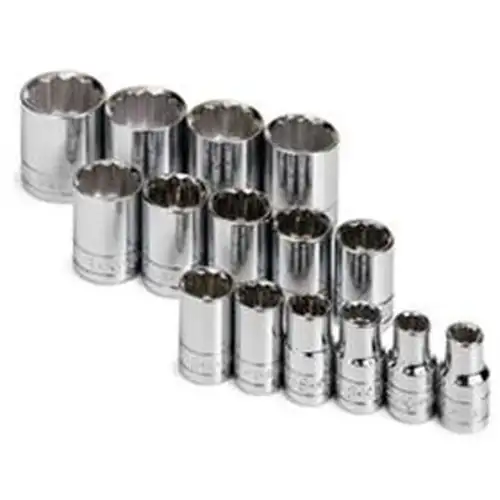 Socket Set, 1/2 Inch, 12 Point, 15 Piece, Fractional