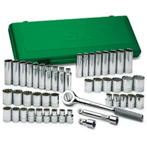 Socket Set, 1/2 Inch, 12 Point, 47 Piece, Frac / Metric, Standard