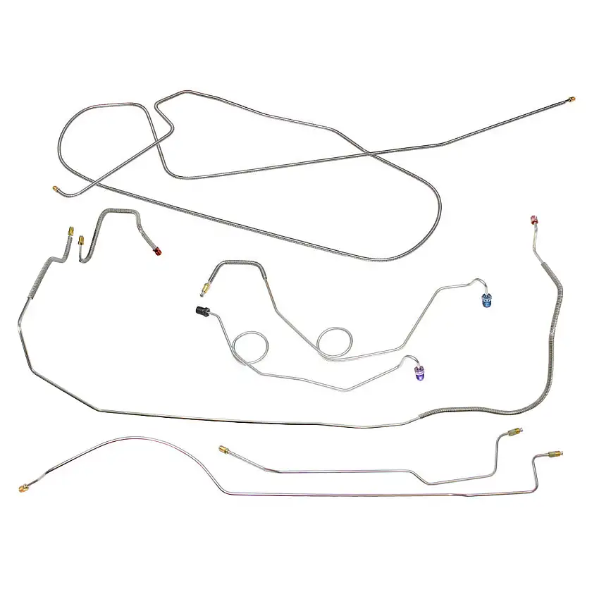 1967 Plymouth Belvedere/GTX/Satellite w/Straight Right Front, 8 3/4 Rear Power Drum Brake Line Kit 7pc, Stainless